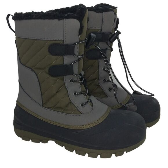 Thermolite Ecomode Boys Pre-owned Insulated Gray & Green Winter Boots - sz. 4 - Picture 1 of 8